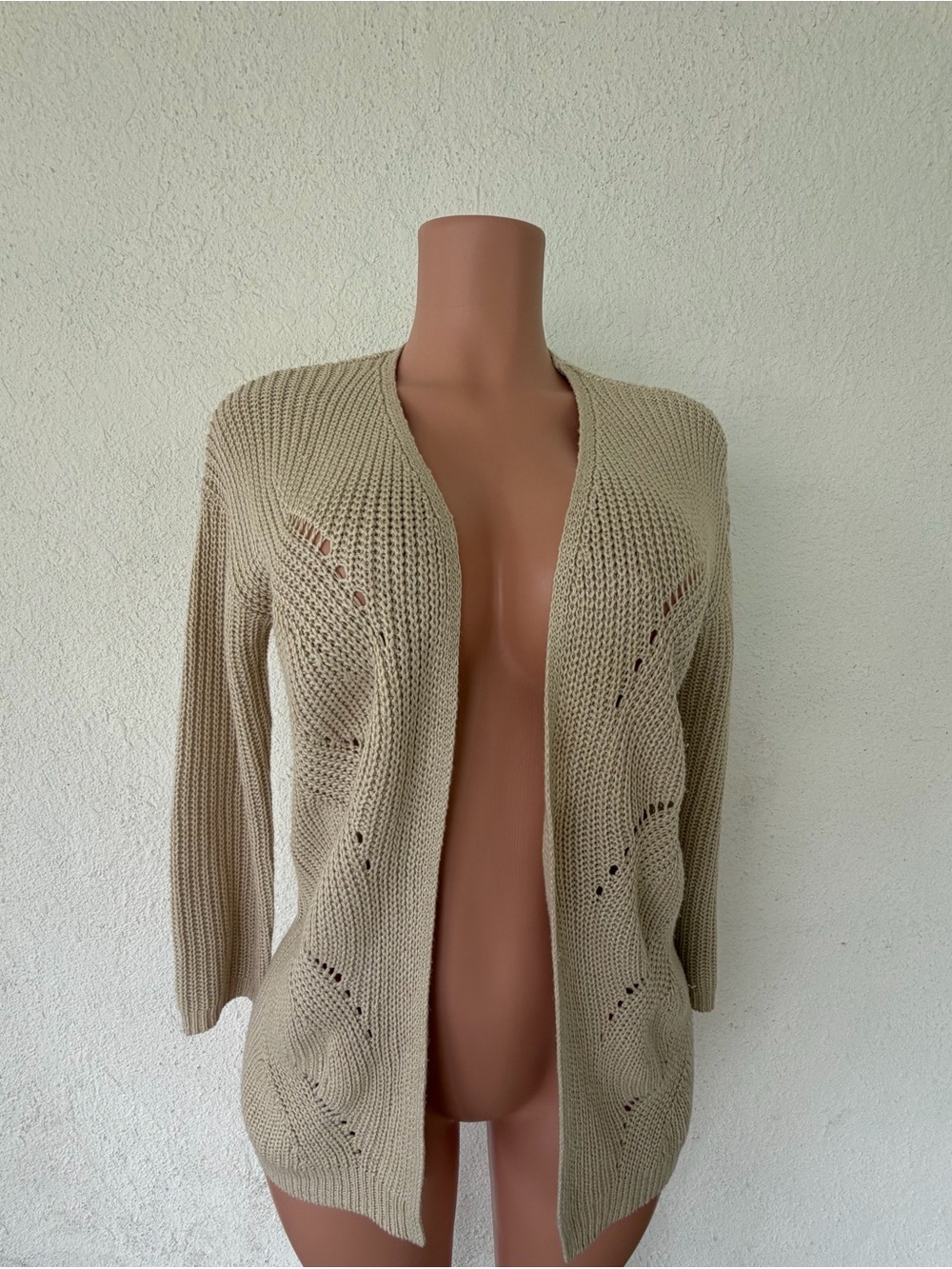 Pink Republic Open-Front Knit Cardigan in Beige